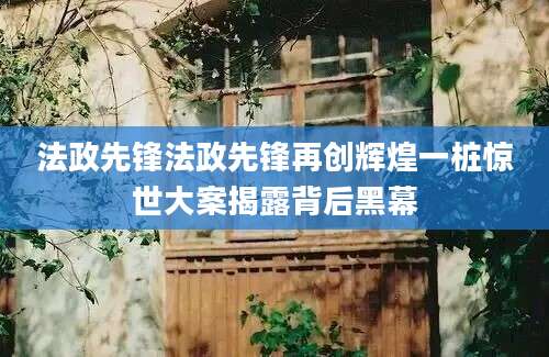 法政先锋法政先锋再创辉煌一桩惊世大案揭露背后黑幕