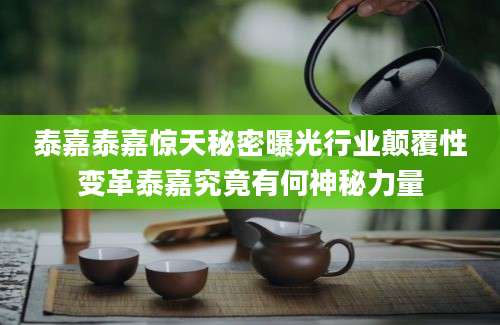 泰嘉泰嘉惊天秘密曝光行业颠覆性变革泰嘉究竟有何神秘力量