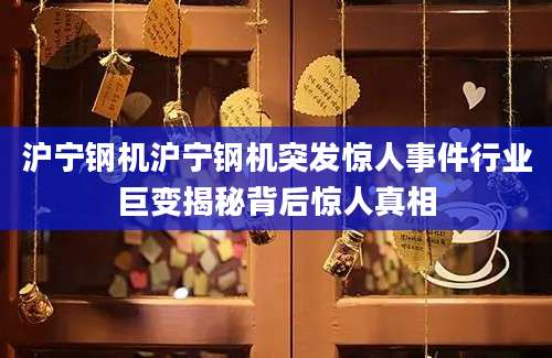 沪宁钢机沪宁钢机突发惊人事件行业巨变揭秘背后惊人真相
