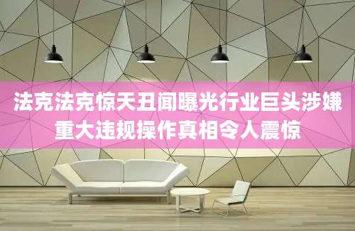 法克法克惊天丑闻曝光行业巨头涉嫌重大违规操作真相令人震惊