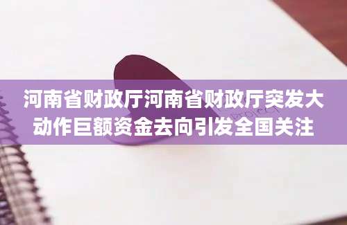 河南省财政厅河南省财政厅突发大动作巨额资金去向引发全国关注