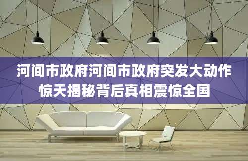 河间市政府河间市政府突发大动作惊天揭秘背后真相震惊全国