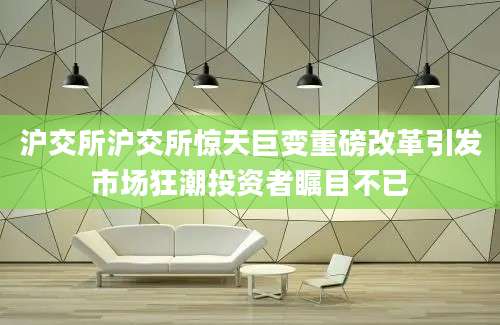 沪交所沪交所惊天巨变重磅改革引发市场狂潮投资者瞩目不已
