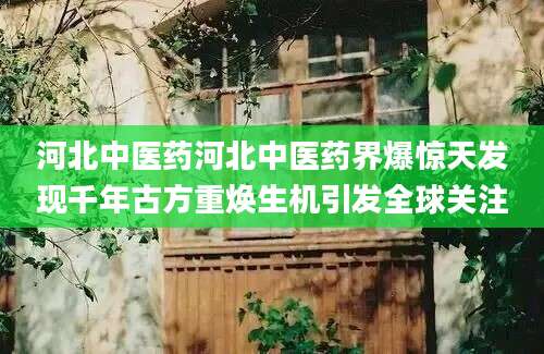 河北中医药河北中医药界爆惊天发现千年古方重焕生机引发全球关注
