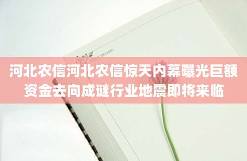 河北农信河北农信惊天内幕曝光巨额资金去向成谜行业地震即将来临