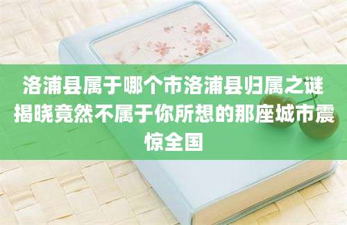 洛浦县属于哪个市洛浦县归属之谜揭晓竟然不属于你所想的那座城市震惊全国