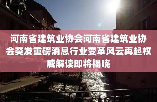 河南省建筑业协会河南省建筑业协会突发重磅消息行业变革风云再起权威解读即将揭晓