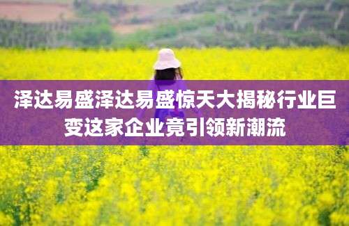 泽达易盛泽达易盛惊天大揭秘行业巨变这家企业竟引领新潮流