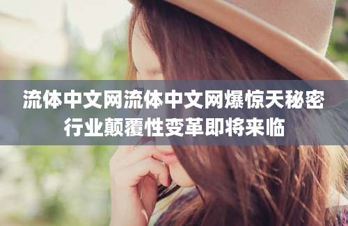 流体中文网流体中文网爆惊天秘密行业颠覆性变革即将来临