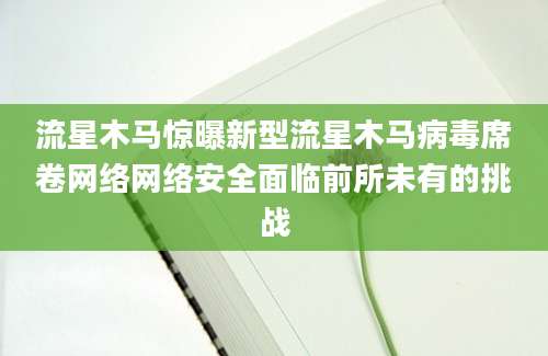 流星木马惊曝新型流星木马病毒席卷网络网络安全面临前所未有的挑战