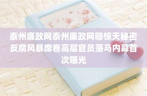 泰州廉政网泰州廉政网曝惊天秘密反腐风暴席卷高层官员落马内幕首次曝光